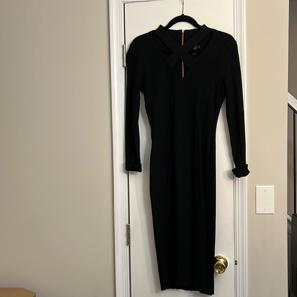 RACHAEL Ladies fitted black sweater dress